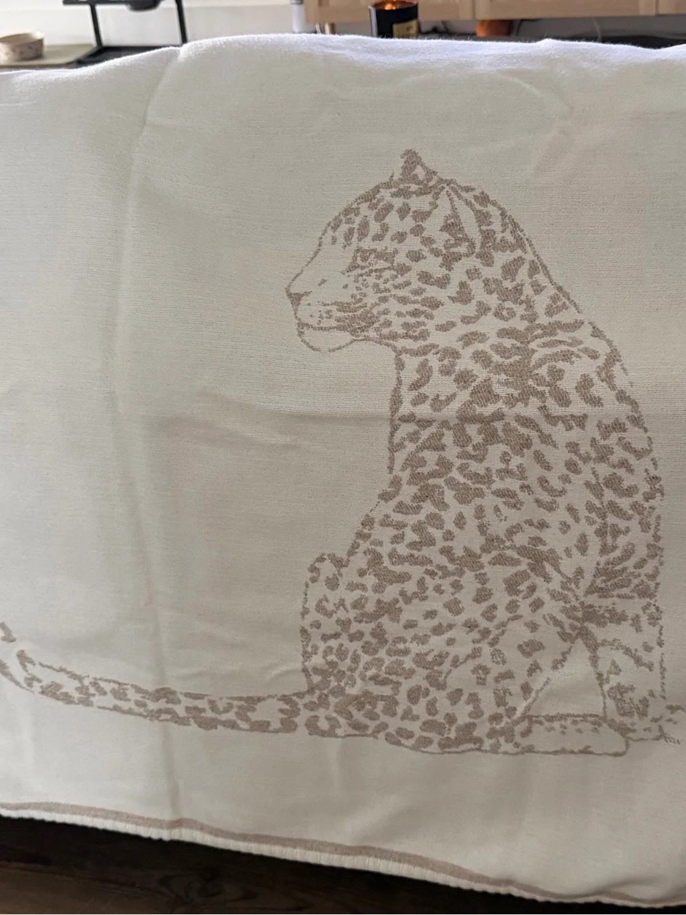 Cartier Cream and Beige Leopard Throw Blanket